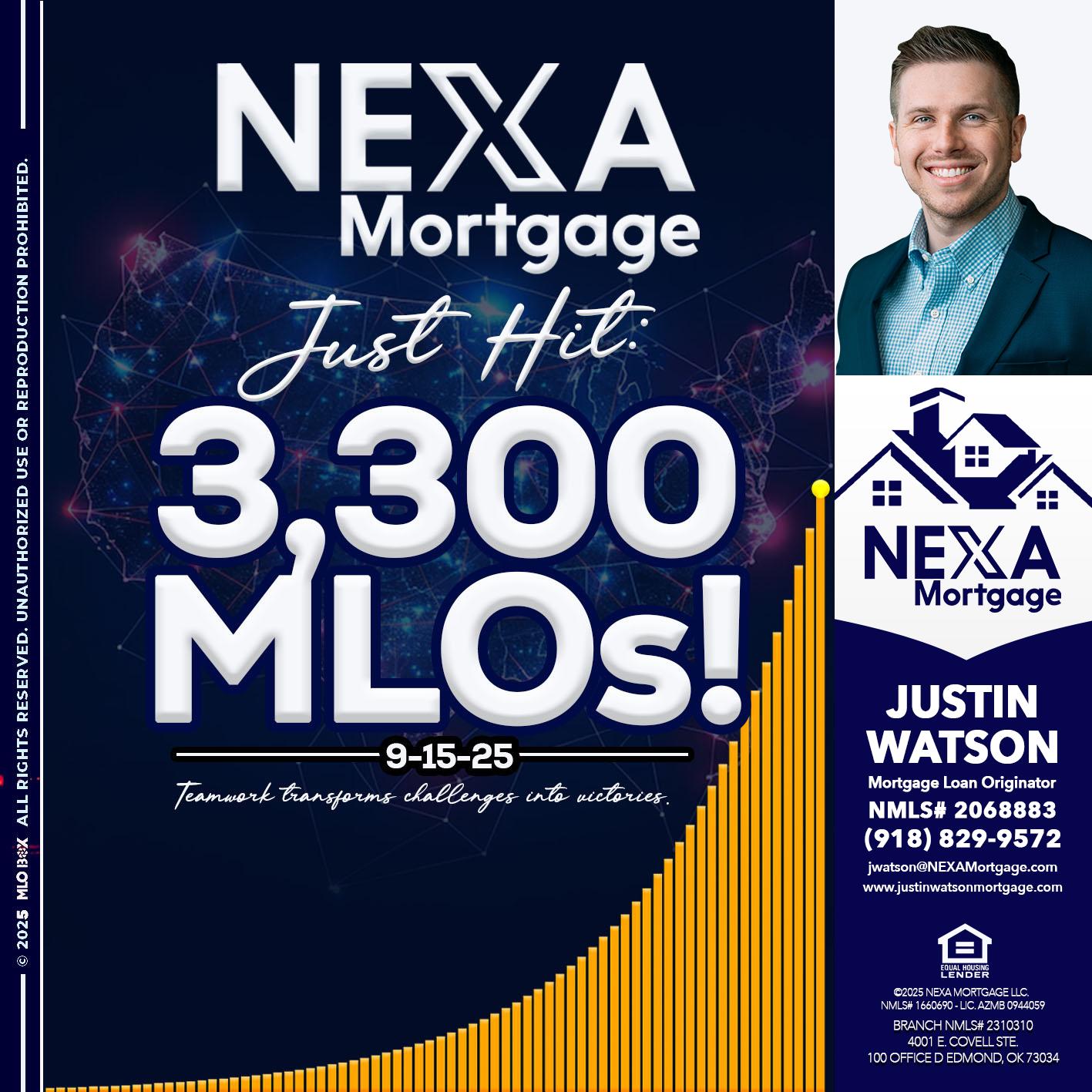 NEXA JUST HIT 3300 MLOS - Justin Watson -Mortgage Loan Originator