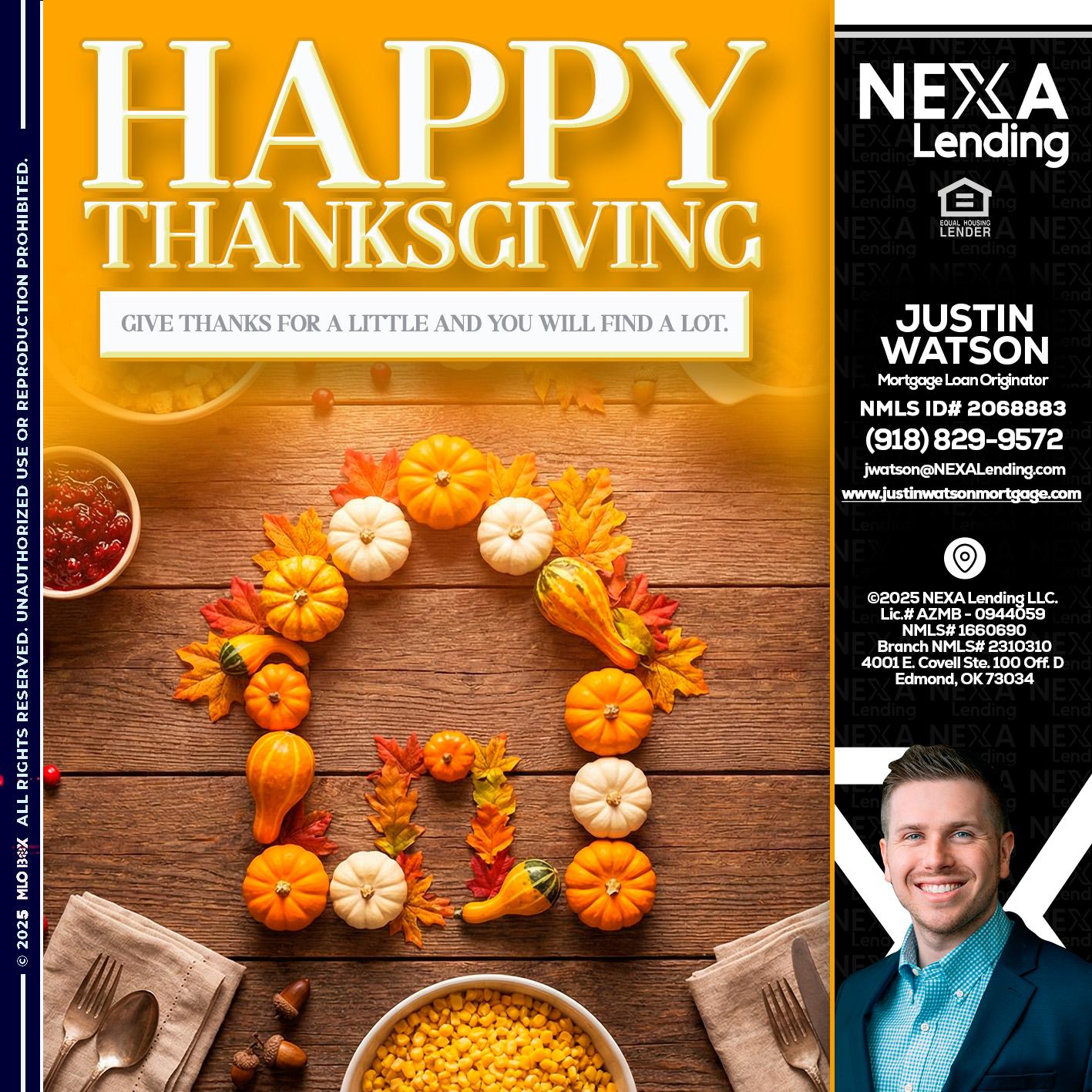 HAPPY THANKSGIVING - Justin Watson -Mortgage Loan Originator