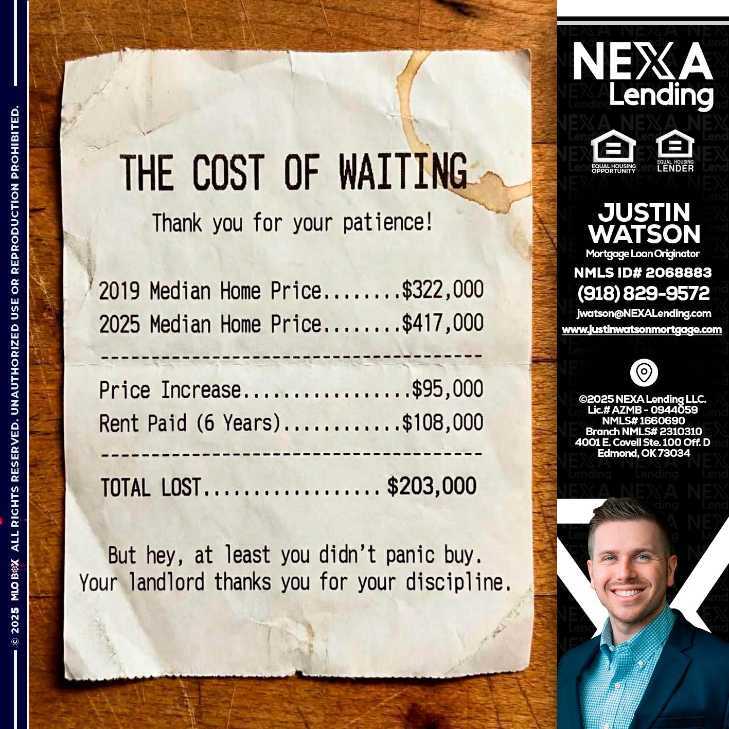 THE COST OF WAITING - Justin Watson -Mortgage Loan Originator